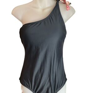 Kona Sol Swimsuit Womens Medium One Piece Black Floral One Shoulder M 8 10